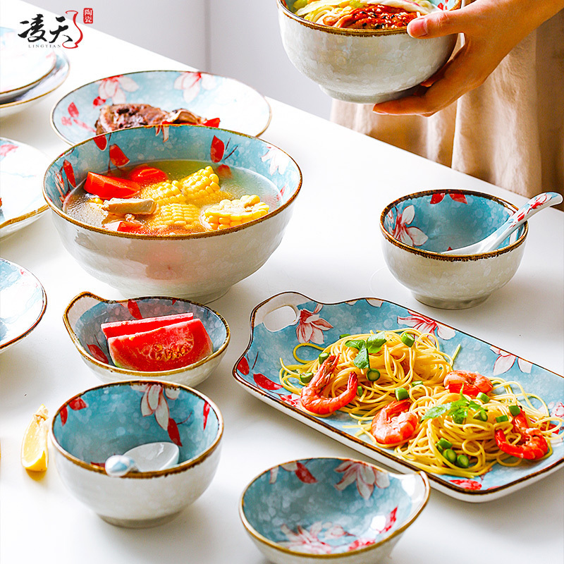 景德镇 凌天浪漫满屋日式和风十人食网红创意陶瓷餐具套装时尚精致家用碗碟鱼盘菜盘汤盘