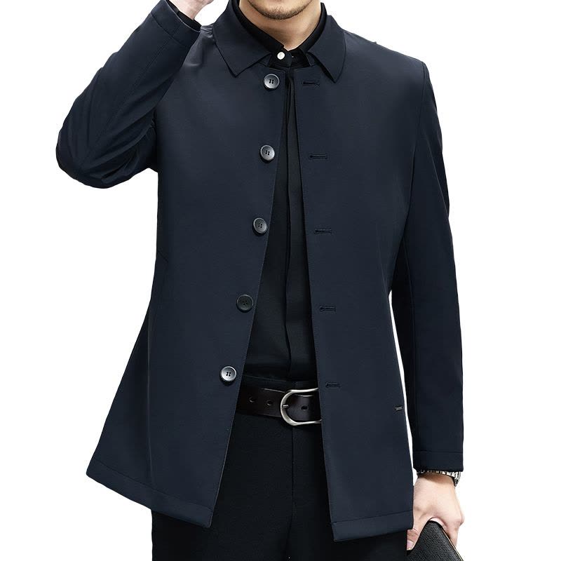 恒源祥春季新款风衣纯色翻领中年男士爸爸装商务休闲上衣宽松外套图片