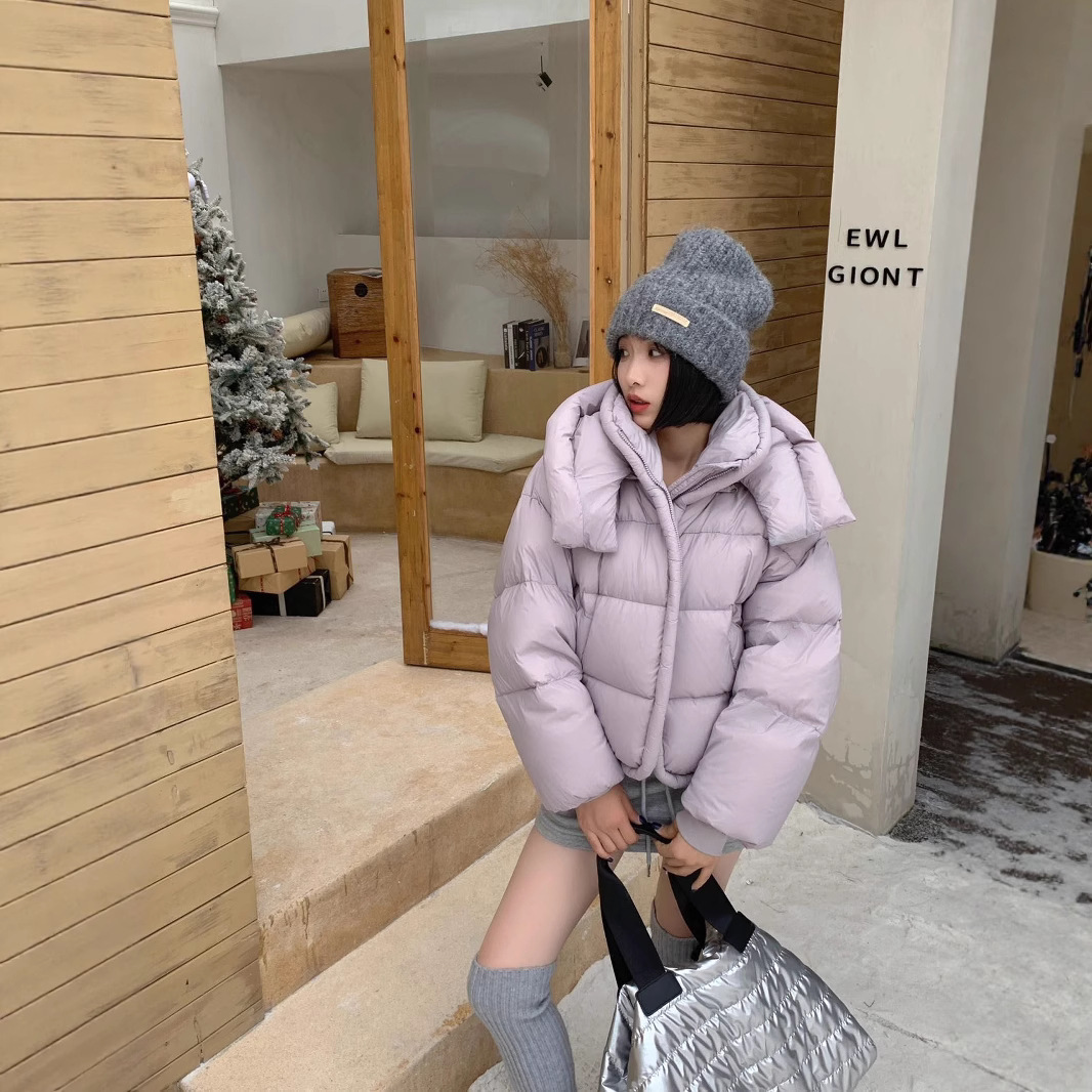 2025年冬季纯色宽松外套新款时尚韩版面包棉服加厚保暖棉衣高清大图