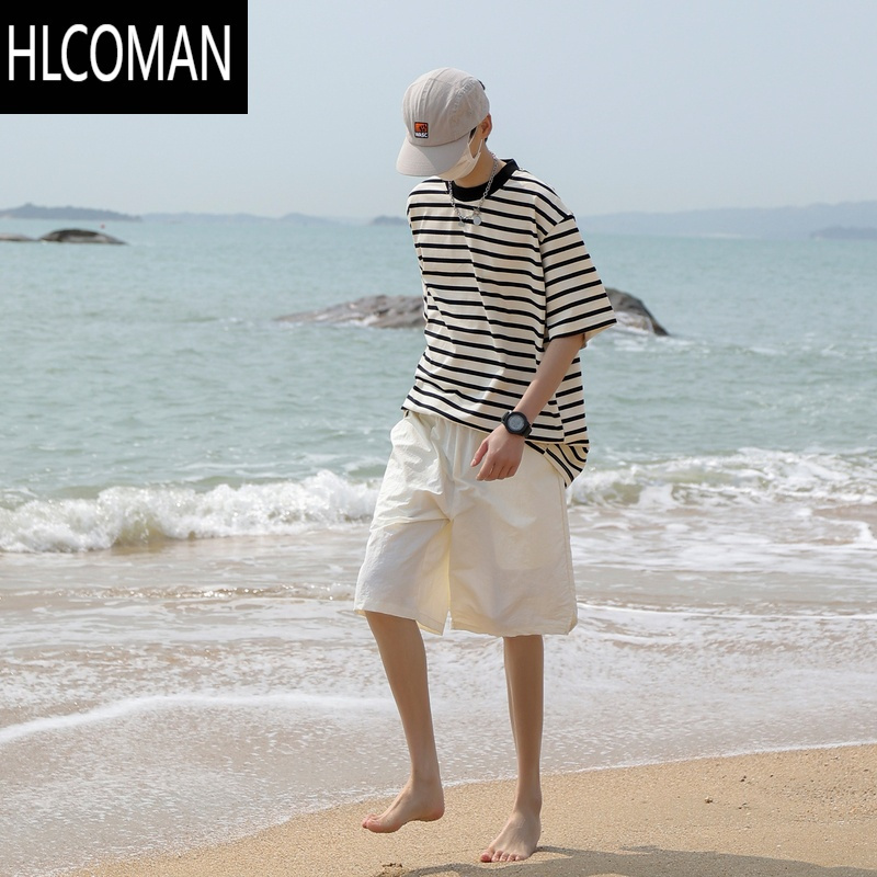 HLCOMAN@ 白色冰丝短裤男夏季薄款潮流日系宽松直筒速干五分裤