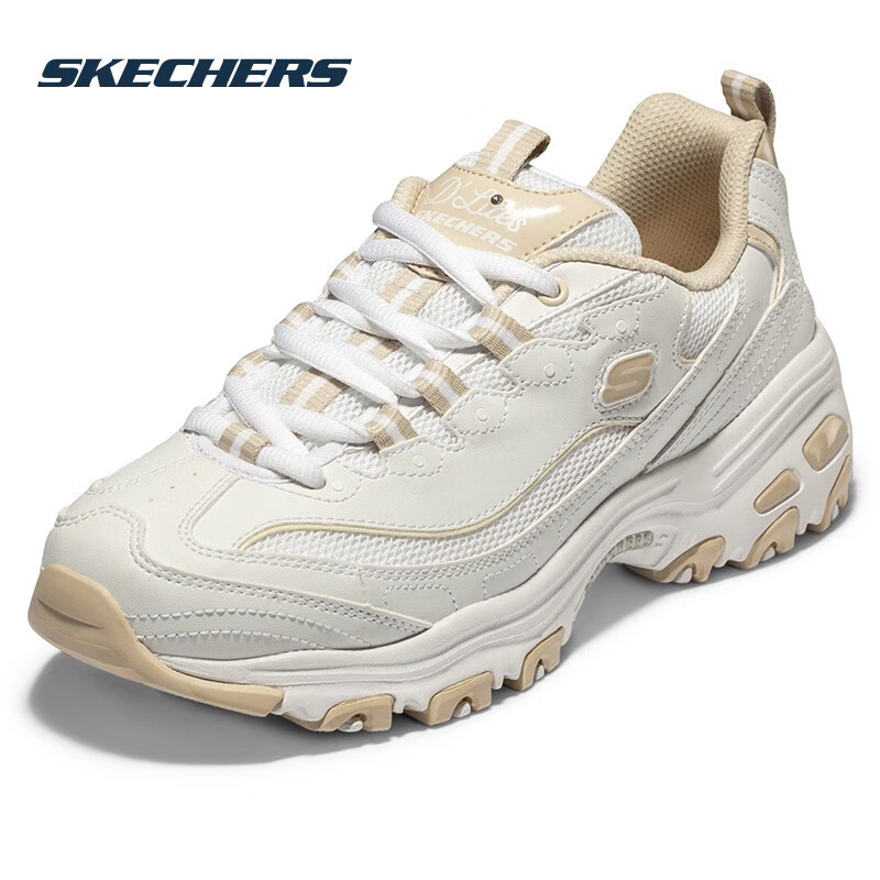 斯凯奇(Skechers)女鞋2023秋季新款小甜豆熊猫鞋轻便百搭运动鞋休闲鞋厚底老爹鞋女 66666214-WNT/白