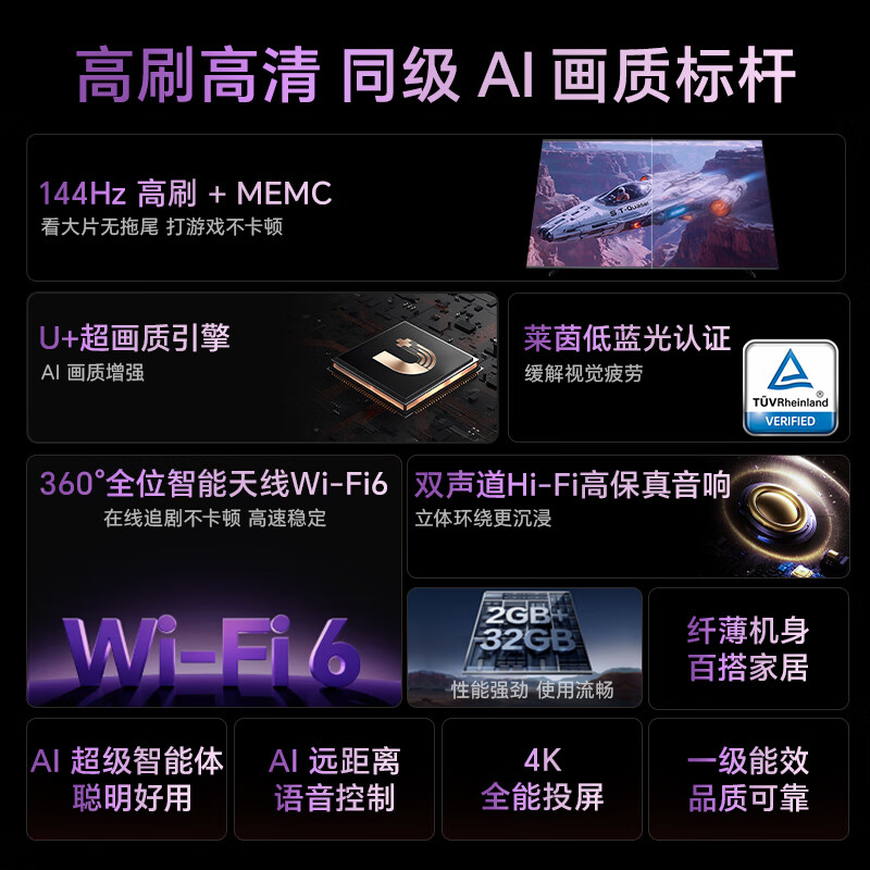 海信电视75E3Q 75英寸 144Hz高刷U+超画质引擎 AI语音 智能天线Wi-Fi6 4k液晶平板电视E3N升级款高清大图