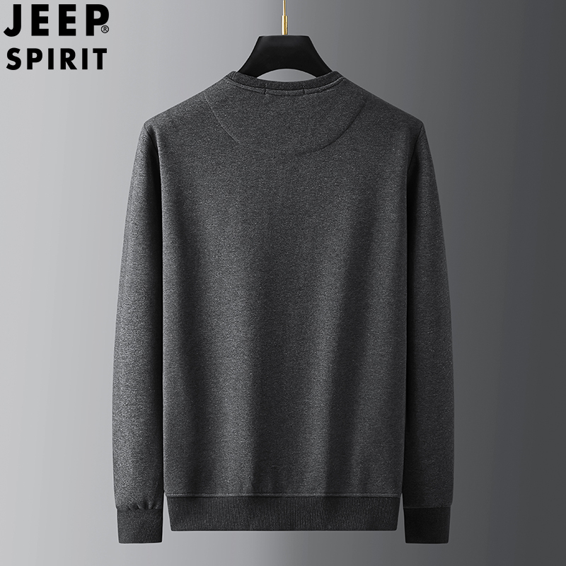 JEEP SPIRIT吉普男士卫衣加绒圆领套头衫秋冬保暖潮款花纹体恤衫中青年保暖上衣