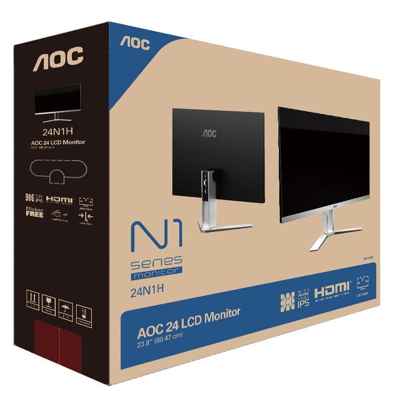 AOC 23.8英寸 AH-IPS广视角 全面屏三边无框设计 高清接口 节能低蓝光不闪屏 液晶电脑显示器 24N1H图片