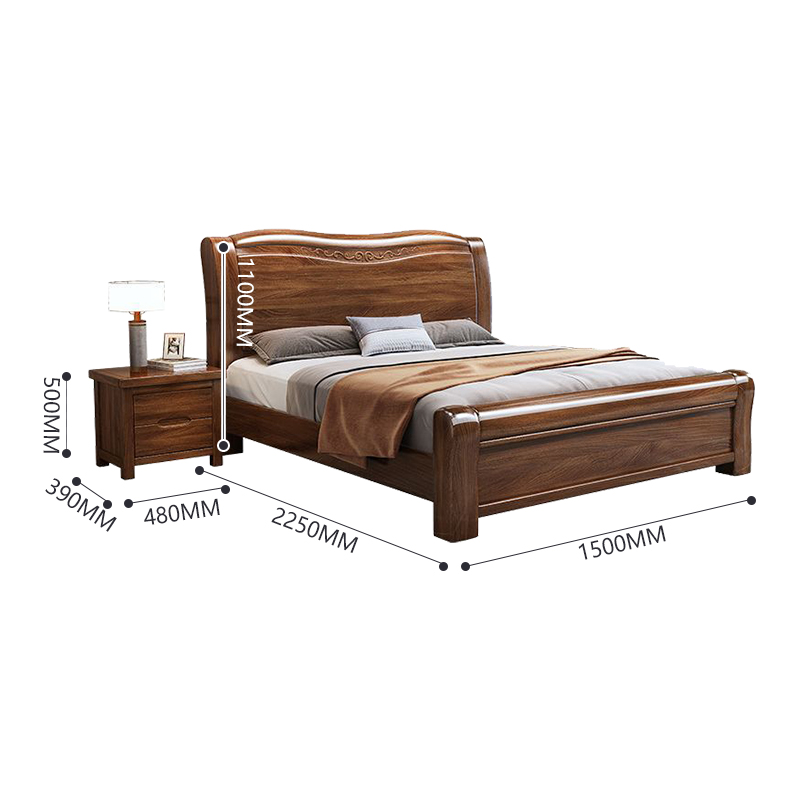 臻远ZY4022922胡桃木实木床1.5米单人床含一个床头柜高清大图