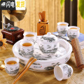 三维工匠青花瓷茶具套装家用圆形简约景德镇陶瓷功夫茶杯泡茶壶整套带茶盘 L026雪景