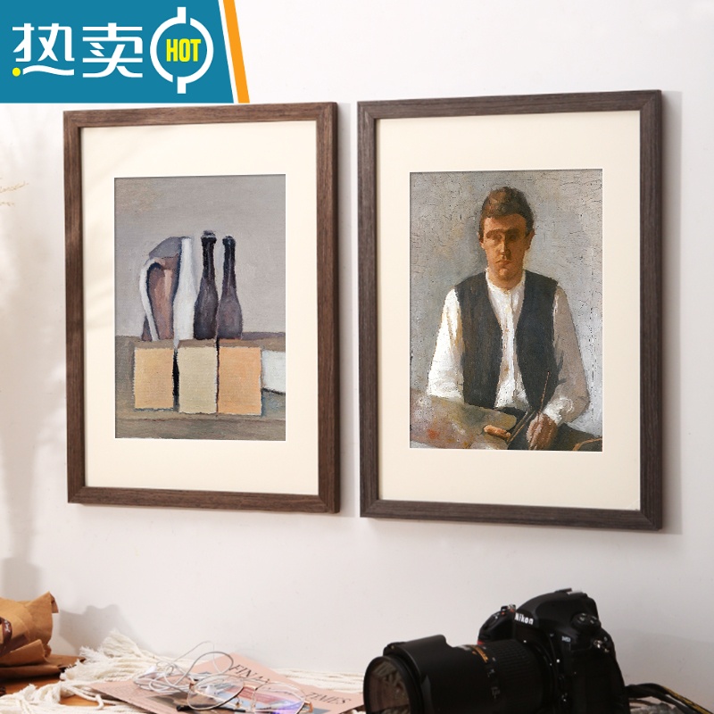 敬平实木相框挂墙装裱4k开8K拼图照片海报a4A3原木画框木质大尺寸外框 复古木纹 4开挂墙[内径38.2*53.2cm高清大图