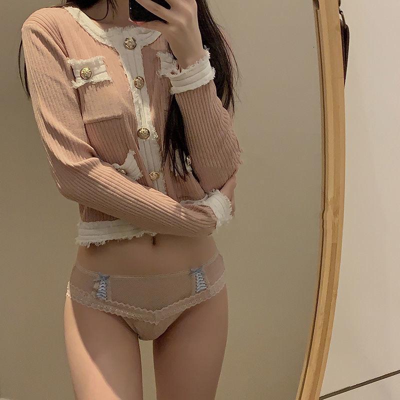新款蕾丝内裤女欧美性感透气绑带镂空网纱低腰速干三角裤
