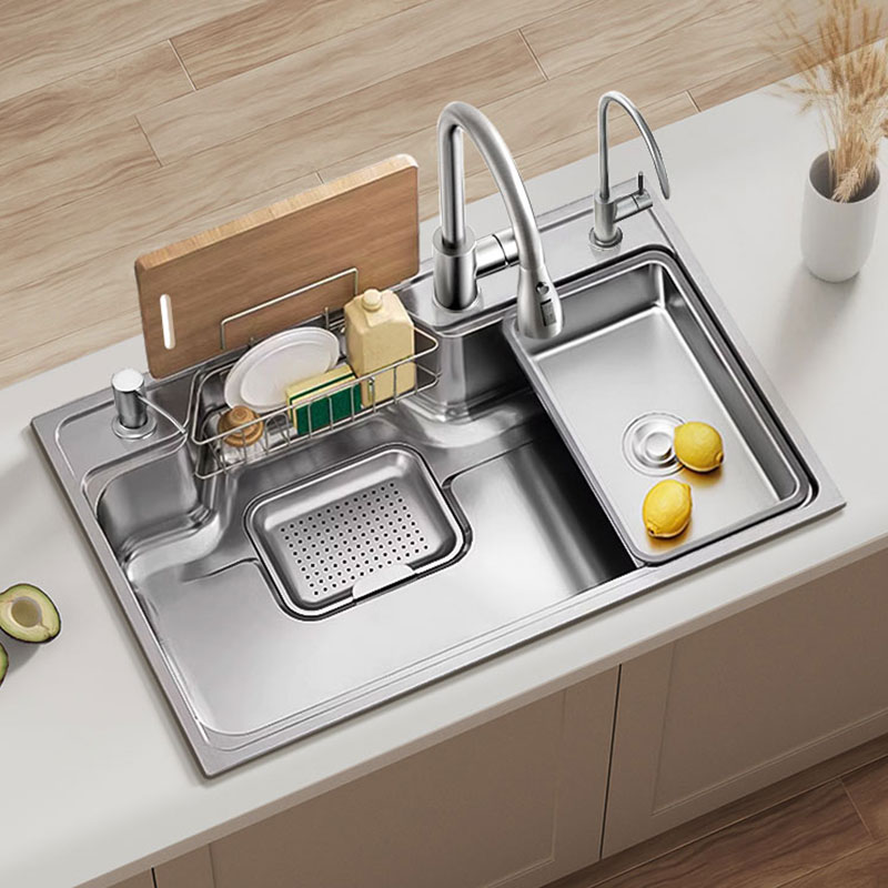浪鲸(ssww)水槽大单槽洗菜盆一体式厨房水槽304不锈钢多功能加厚日式大单槽高清大图