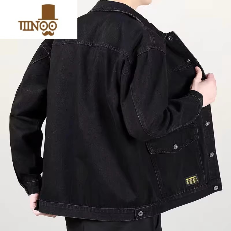 YANXU工地电焊工防烫耐磨工作服衬衫男秋季耐脏长袖牛仔夹克外套上衣男高清大图