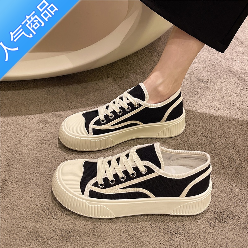 SUNTEK厚底小白饼干帆布板鞋女ins潮2023年春季新款百搭休闲运动鞋高清大图