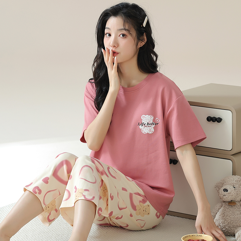 浪莎睡衣女夏季薄款2025新款可外穿家居服套装女士夏天短袖 25557亲肤舒适/可外穿 XL适合120-140斤