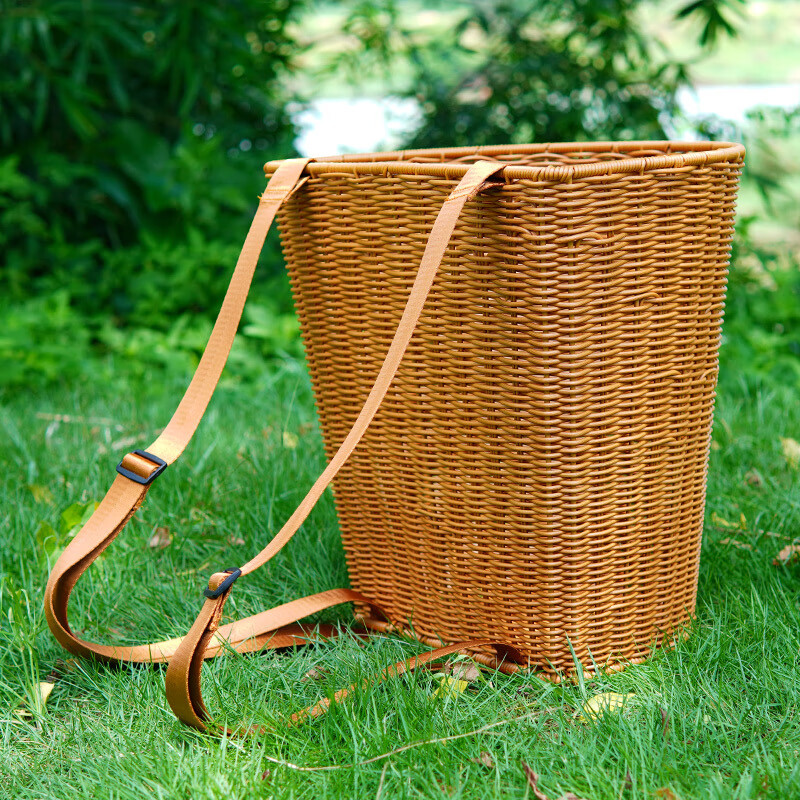 维诺亚仿藤编加固背篓买菜双肩背篮户外蘑菇采摘篮野餐篮手工编织收纳筐高清大图