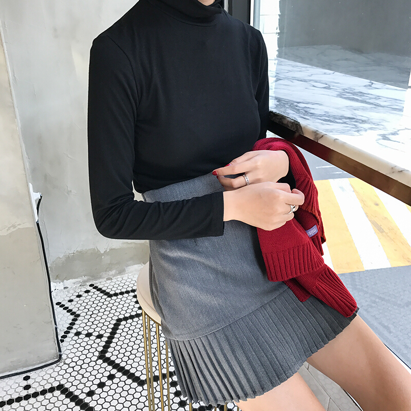 春装女装韩版学院风修身百搭高腰百褶裙显瘦A字裙半身裙学生短裙