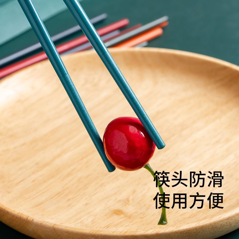 佳驰 多彩合金筷 不锈不发霉防滑分食筷子 圆顶福字分餐筷5双装JC-1077