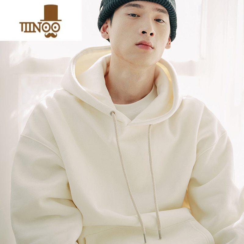 YANXU纯色连帽套头卫衣男潮牌百搭宽松上衣帽衫情侣加绒加厚外套高清大图