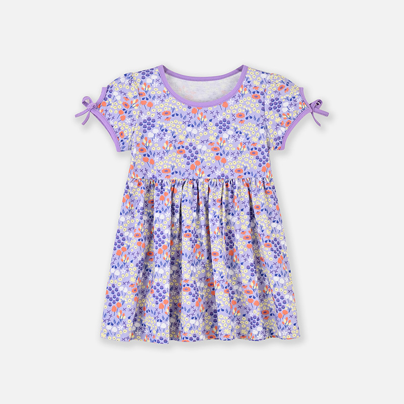 铅笔俱乐部2025夏装新款女小童连衣裙儿童碎花裙子宝宝针织连身裙 120cm 粉紫