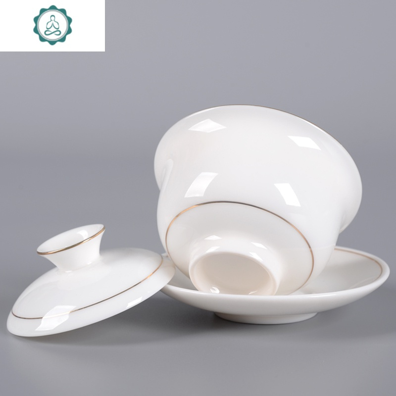 羊脂玉白瓷盖碗茶杯 功夫三才泡茶碗单个家用陶瓷茶具 封后 大号-羊脂