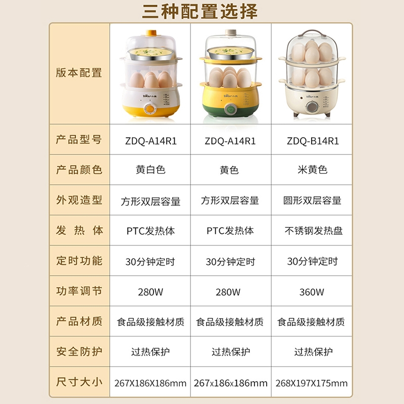 小熊（bear）煮蛋器自动断电双层蒸蛋器定时煮蛋器