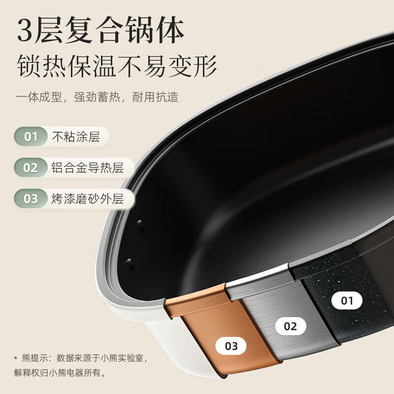 小熊(Bear)电火锅多能功锅家用分体式焖锅煎锅 多用途锅可拆锅电热锅火锅锅 DHG-D40F3[4升分体锅] 4L高清大图