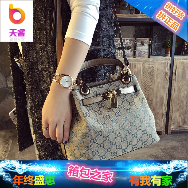 香港真皮女包2018新款韩版百搭大气时尚水桶包手提包单肩包潮