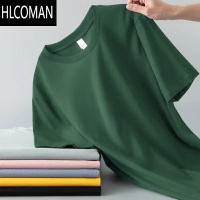 HLCOMAN新疆棉]短袖t恤男女圆领宽松纯色2025夏季新款半袖体恤