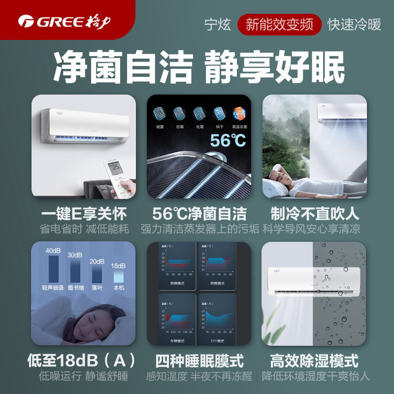 格力(GREE) 空调KFR-35GW/NhBc3Bs 宁炫Ⅱ系列 1.5匹变频 新3级能效 家用挂机节能壁挂式冷暖空调高清大图