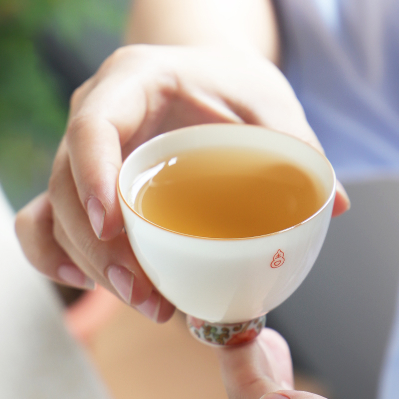景德镇 功夫茶杯手绘粉彩陶瓷品茗杯景德镇 茶具白瓷小茶杯主人杯花漾杯