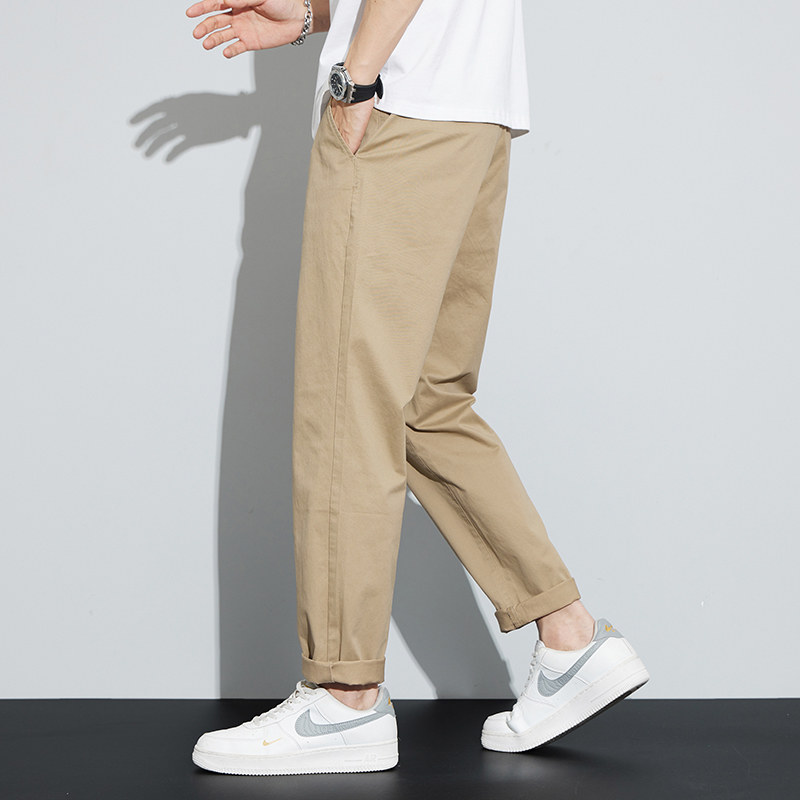 金盾(KIN DON)夏季直筒休闲裤男九分裤宽松修身潮流男裤弹力纯棉卡其浅色裤子高清大图