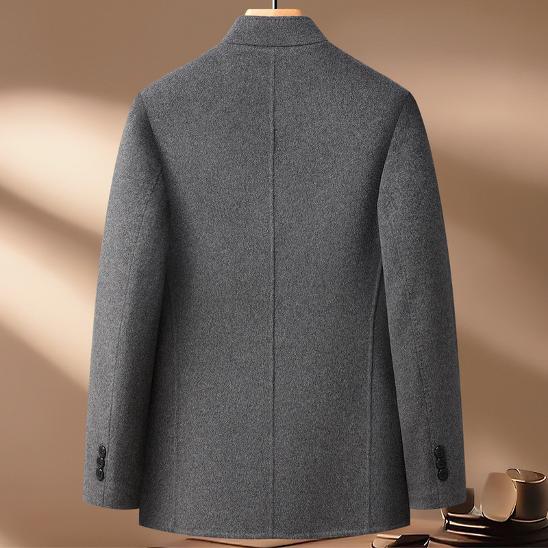 啄木鸟毛呢外套男2025冬季新款中山装羊毛大衣中老年爸爸呢子夹新高清大图