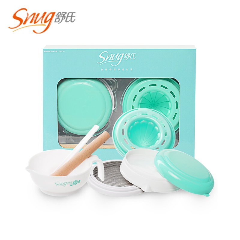 舒氏(Snug)宝宝辅食研磨碗 婴儿手动食物 蔬菜水果泥研磨器 辅食机儿童餐具套装 薄荷蓝