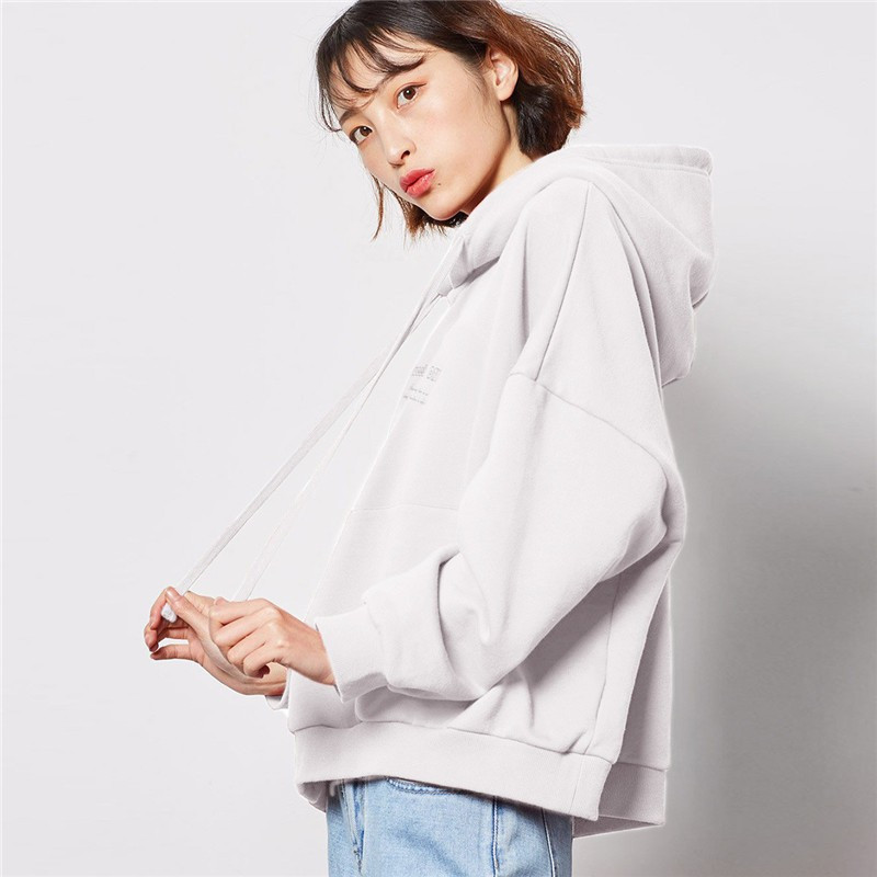 唐狮连帽卫衣女前胸小字母印花新款韩系时尚高级灰百搭外套潮