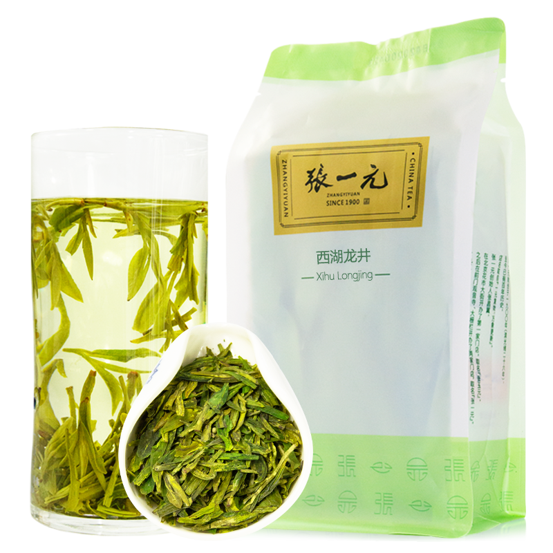张一元茶叶 经典系列西湖龙井袋装茶80g(20包) 草绿色