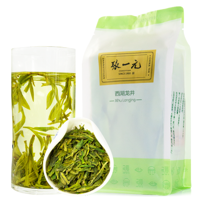 张一元茶叶 经典系列西湖龙井袋装茶80g(20包) 草绿色