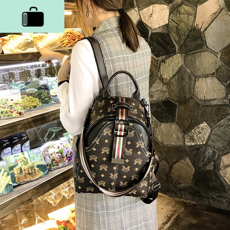 背包女双肩包2020新款时尚潮流旅游大容量旅行包简约休闲女士书包NEW LAKE 咖啡色(新品)
