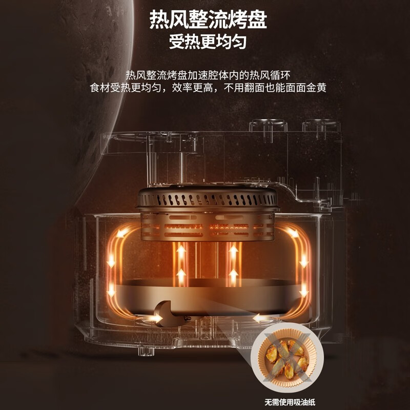 九阳 KL55-VF735 空气炸锅 不用翻面全自动可视无油多功能免翻面空气炸锅透明[太空科技] 5.5L高清大图