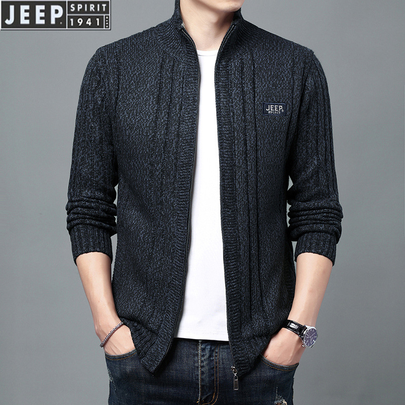 JEEP SPIRIT吉普秋冬加绒毛衣男秋冬针织衫男运动开衫加厚外套高清大图
