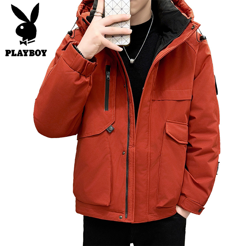 花花公子新款高品质新国标90白鸭绒工装羽绒服男女同款冬季连帽保暖羽绒情侣外套_827高清大图