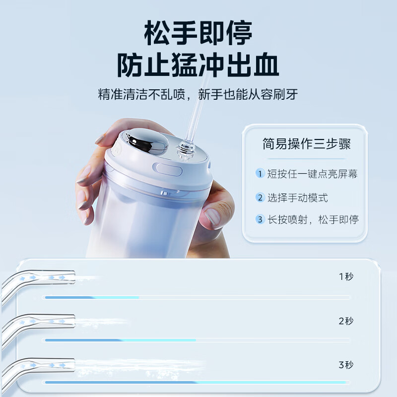 美的(Midea)冲牙器 便携洗牙器 牙齿冲洗器口腔清洁 家用手持式水牙线海盐蓝CL2高清大图