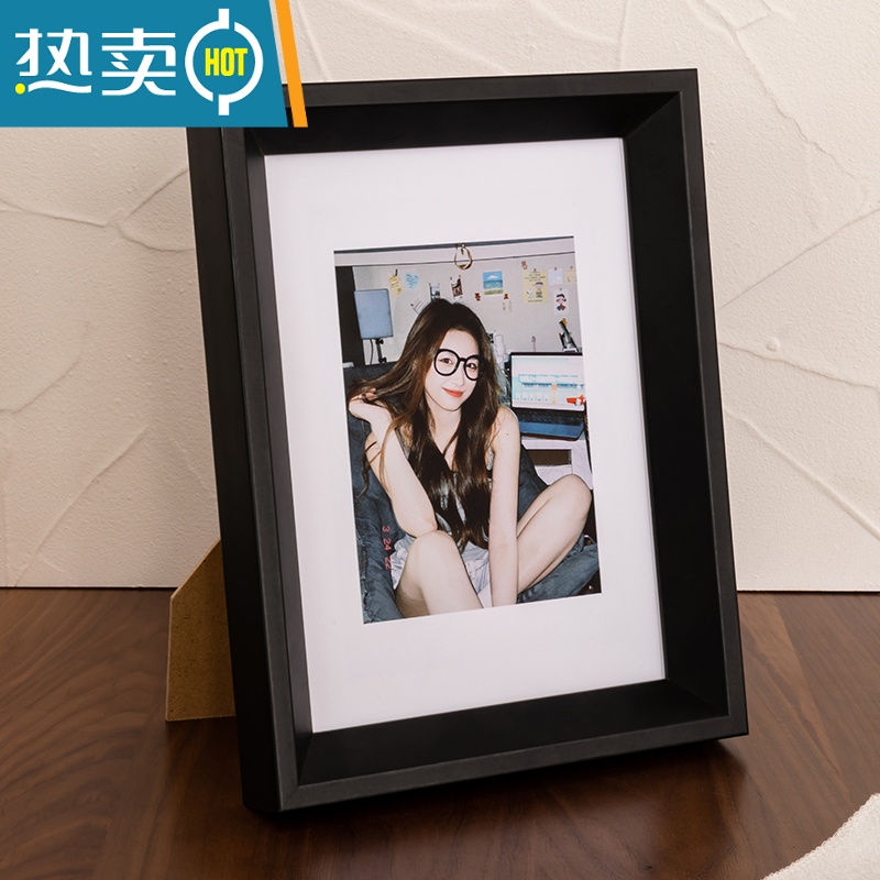 敬平简约实木相框摆台6寸7寸8寸挂墙框架可定制打印洗照片做成相框墙 黑色 4开[挂墙]38*53高清大图