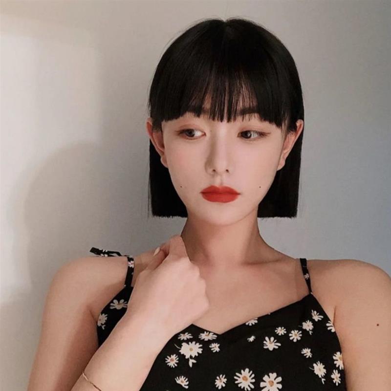 假发女短发修圆脸一刀切气质漫画齐刘海中长直锁骨发全头套式