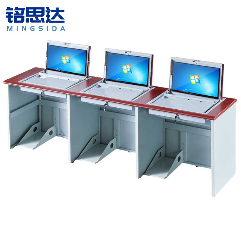 铭思达翻转电脑桌三人位张高清大图
