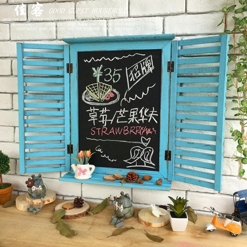 欧式田园美式乡村复古酒吧咖啡店铺装饰木质黑板墙饰壁饰假窗挂饰 三维工匠 百叶窗无挂钩-炭烧旧色高清大图