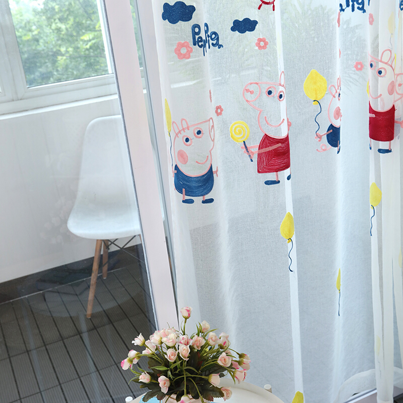 卡通窗帘小猪佩奇网红双层罗马帘书房卧房飘窗儿童房遮光帘布纱一起