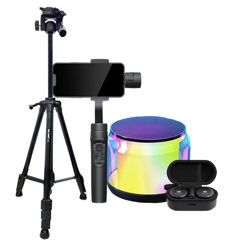 摄像设备组合M5s Kit 磁吸补光手机稳定器+Omic纽扣麦克风+七彩蓝牙音箱 S17+三脚架JZ-558II