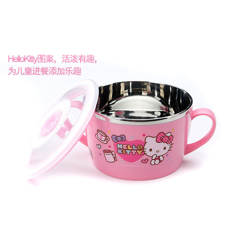 凯蒂猫(HELLO KITTY) 碗HLKO-9564C双层不锈钢人体工程学设计便捷活塞设计儿童男宝女宝可爱便携双耳碗