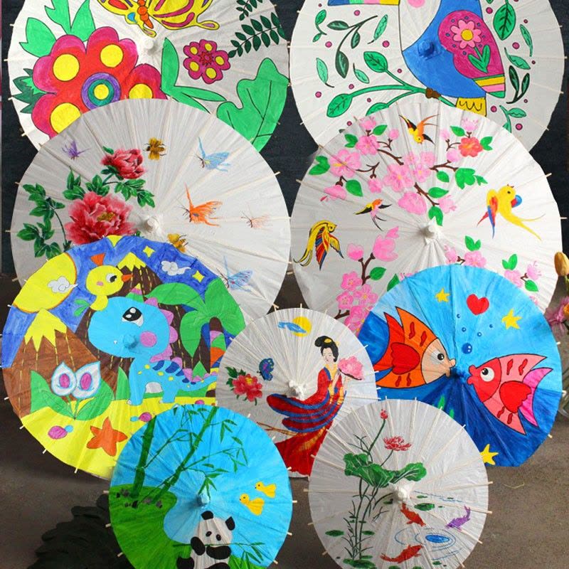空白油纸伞diy材料 儿童手工制作幼儿园中国风绘画雨伞小手绘玩具图片