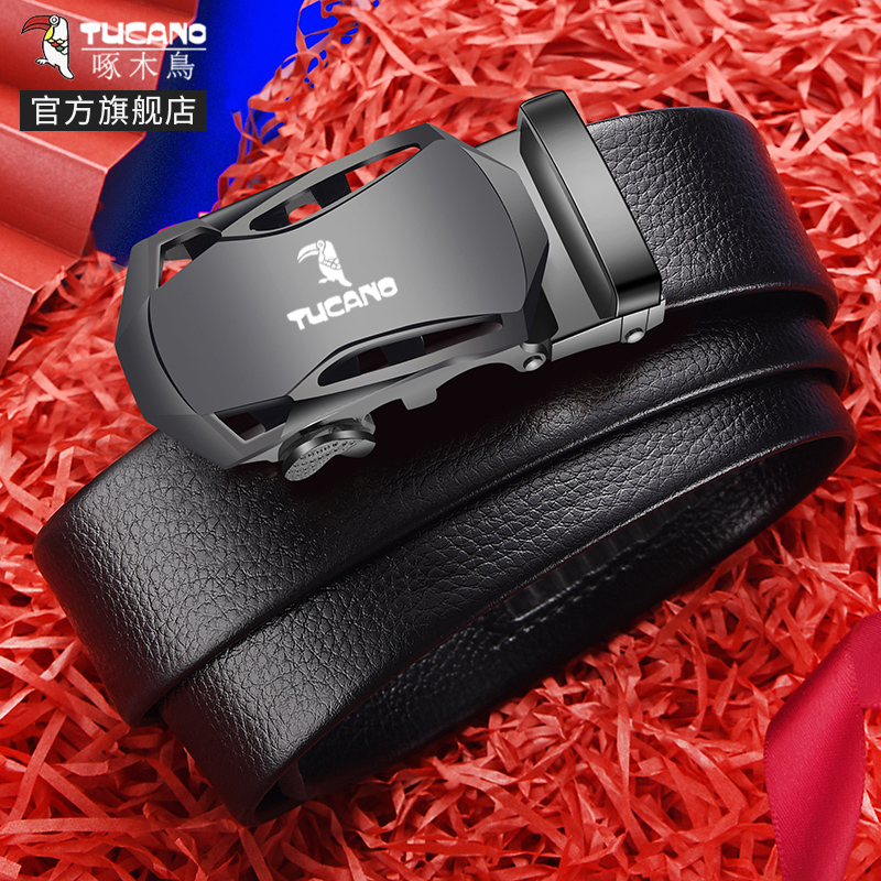 啄木鸟皮带男真皮2025新款自动扣腰带年轻人潮牛皮男士商务裤腰带高清大图