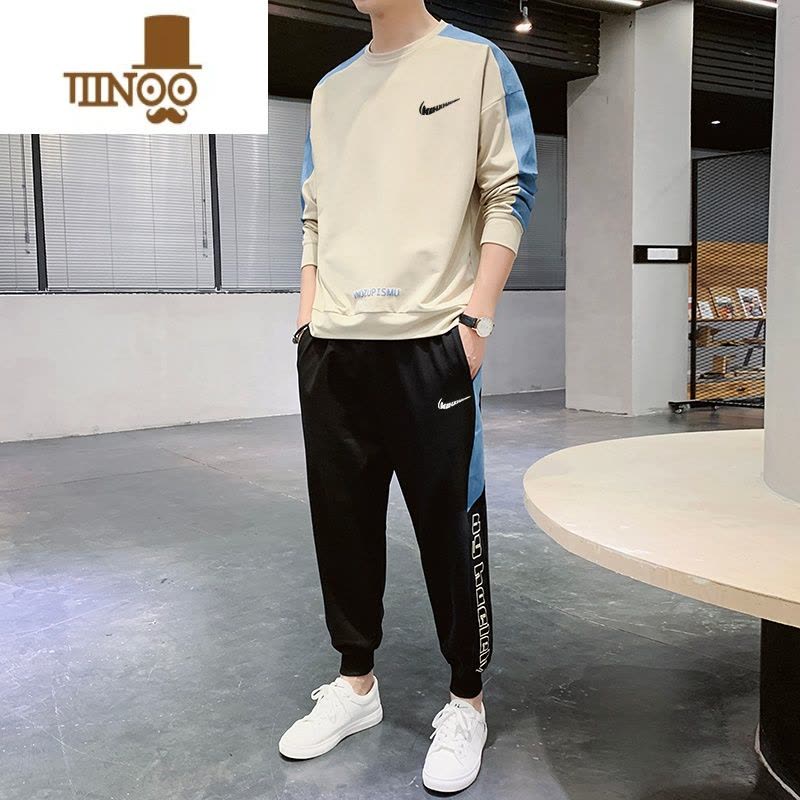 YANXU长袖t恤男士新款潮牌搭配帅气套男装休闲运动卫衣套装图片