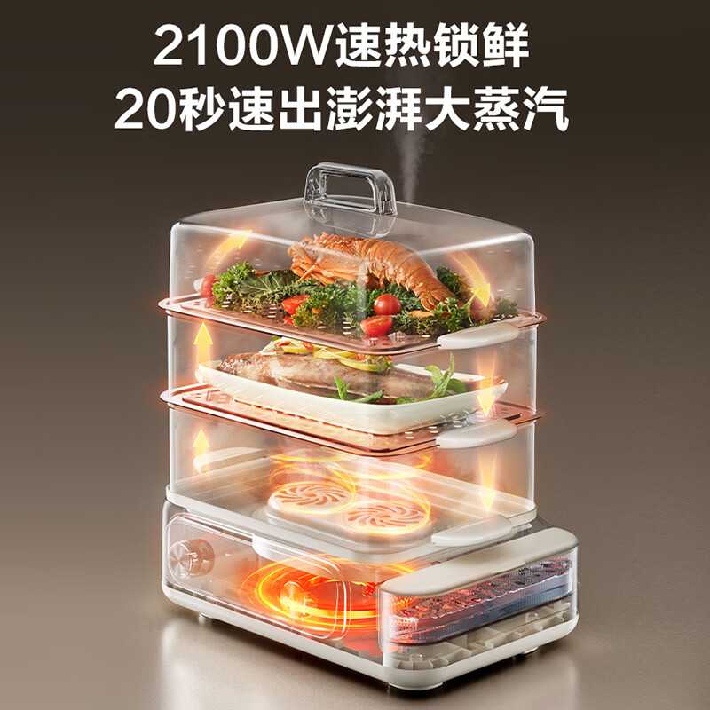 苏泊尔(SUPOR)电蒸锅 24L三层大容量电热锅 家用多功能电蒸箱 加长蒸屉蒸鱼多用途锅ZN32FK995高清大图